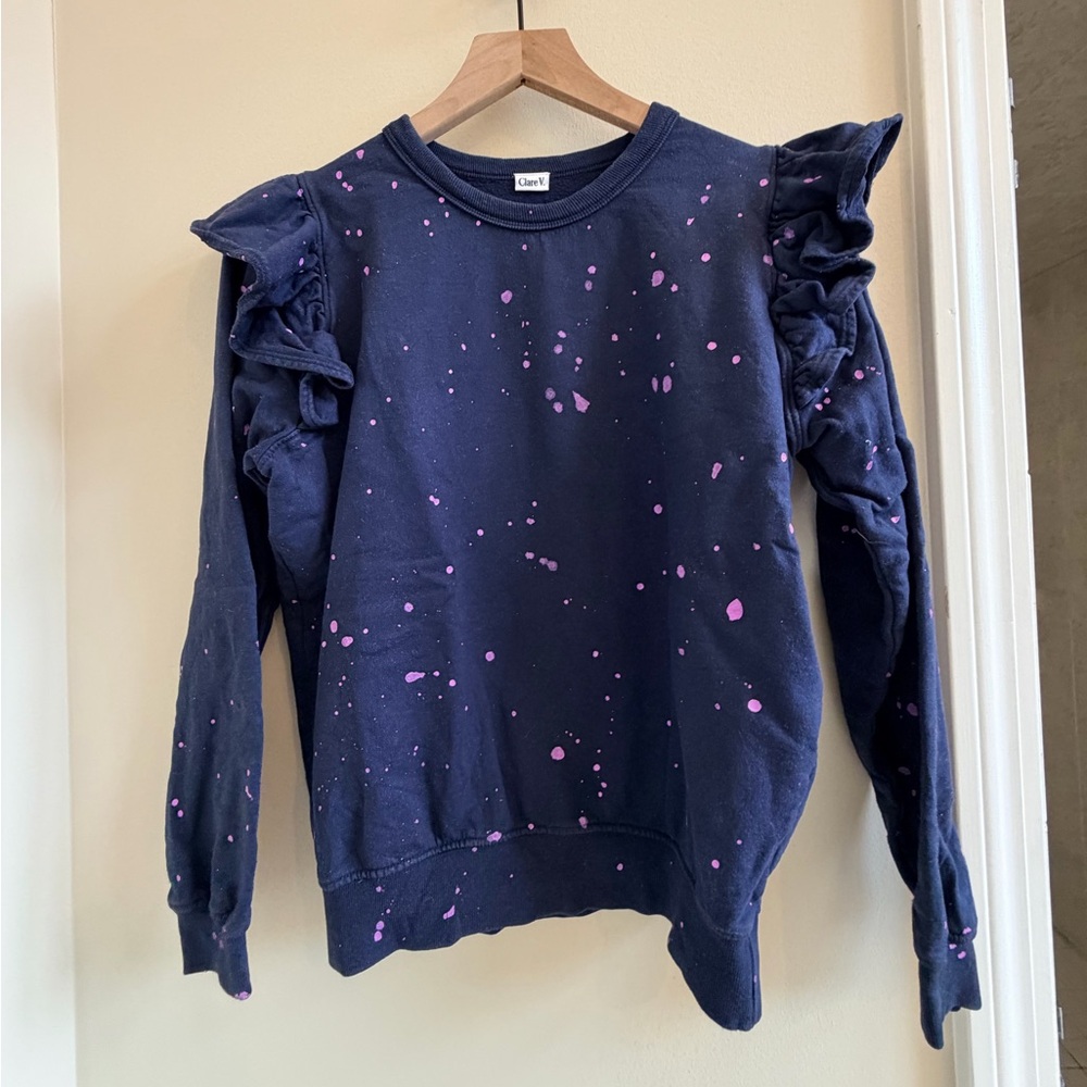 Clare v Ruffle Sweatshirt - Navy w/ Lavender Splash / XS original $185